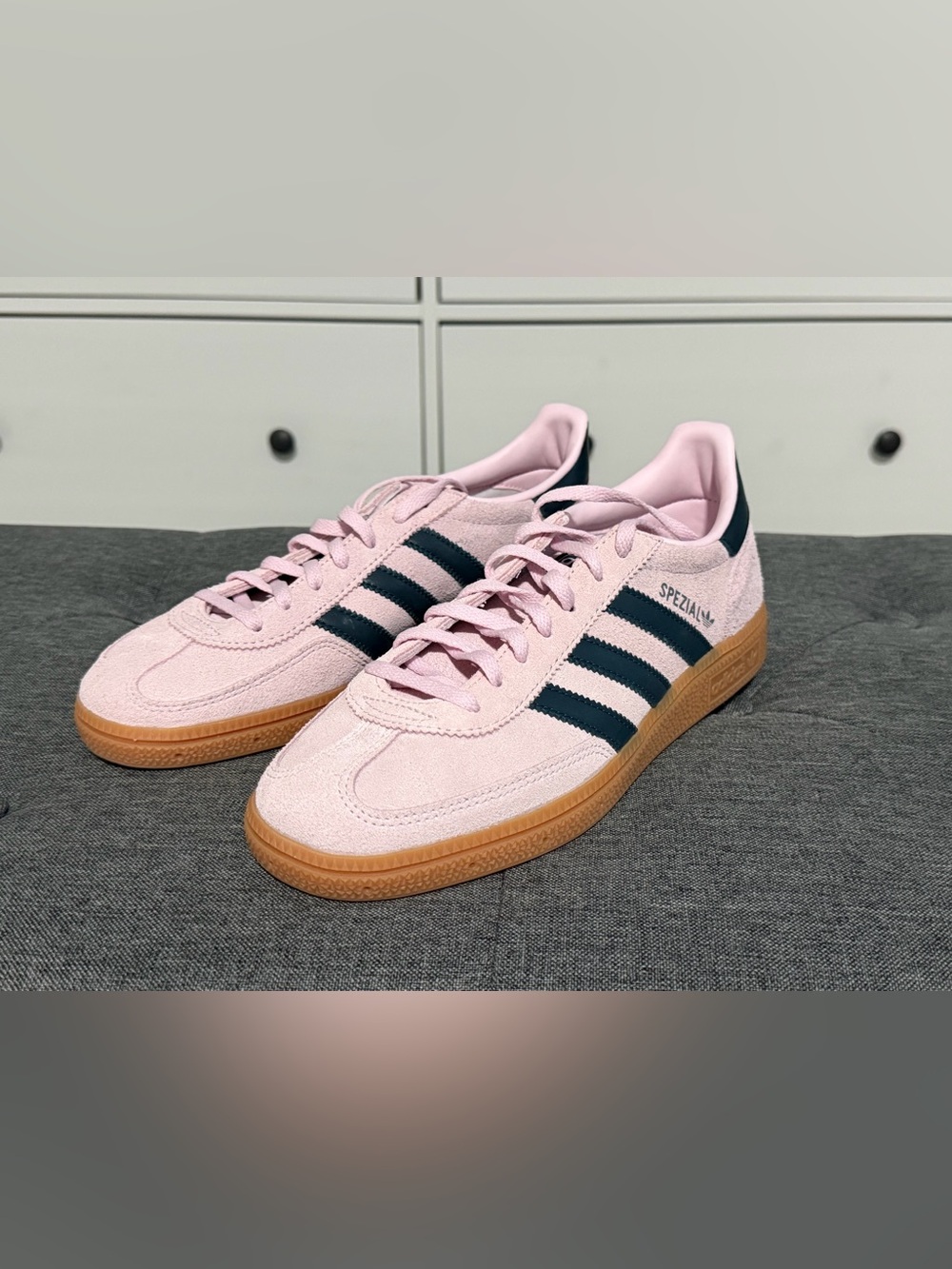adidas Spezial Sneakers in Pink with Black Stripes and Gum Sole